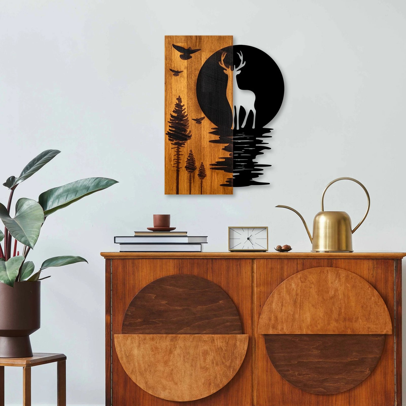 Aksesor dekorativ prej druri për mur, dreri dhe hëna, Wallity