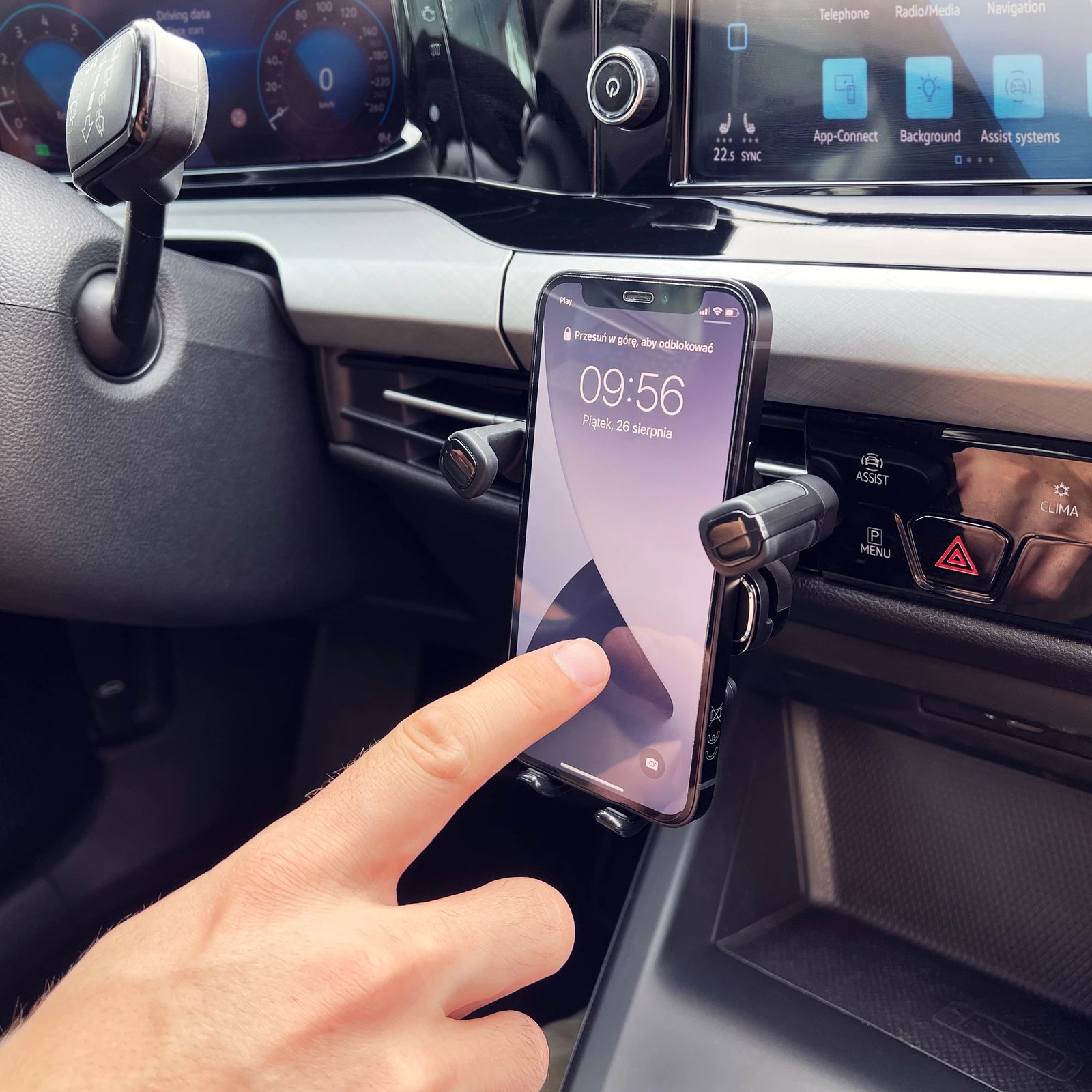 Mbështjellës telefoni për veturë Wozinsky WCHBK7, gravitacional, për grilë ajrimi, i zi