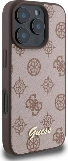 Mbështjellës Guess Peony Script MagSafe për iPhone 16 Pro, Kafe