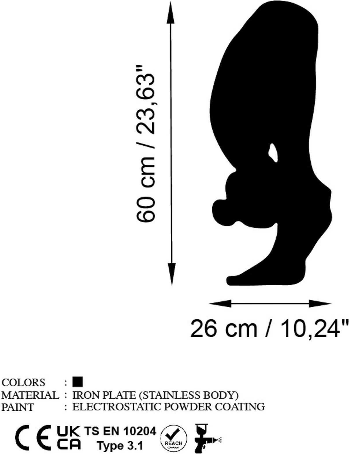 Aksesor dekorativ metalik për mur, Yoga 26, ngjyrë e zezë, 26x60cm