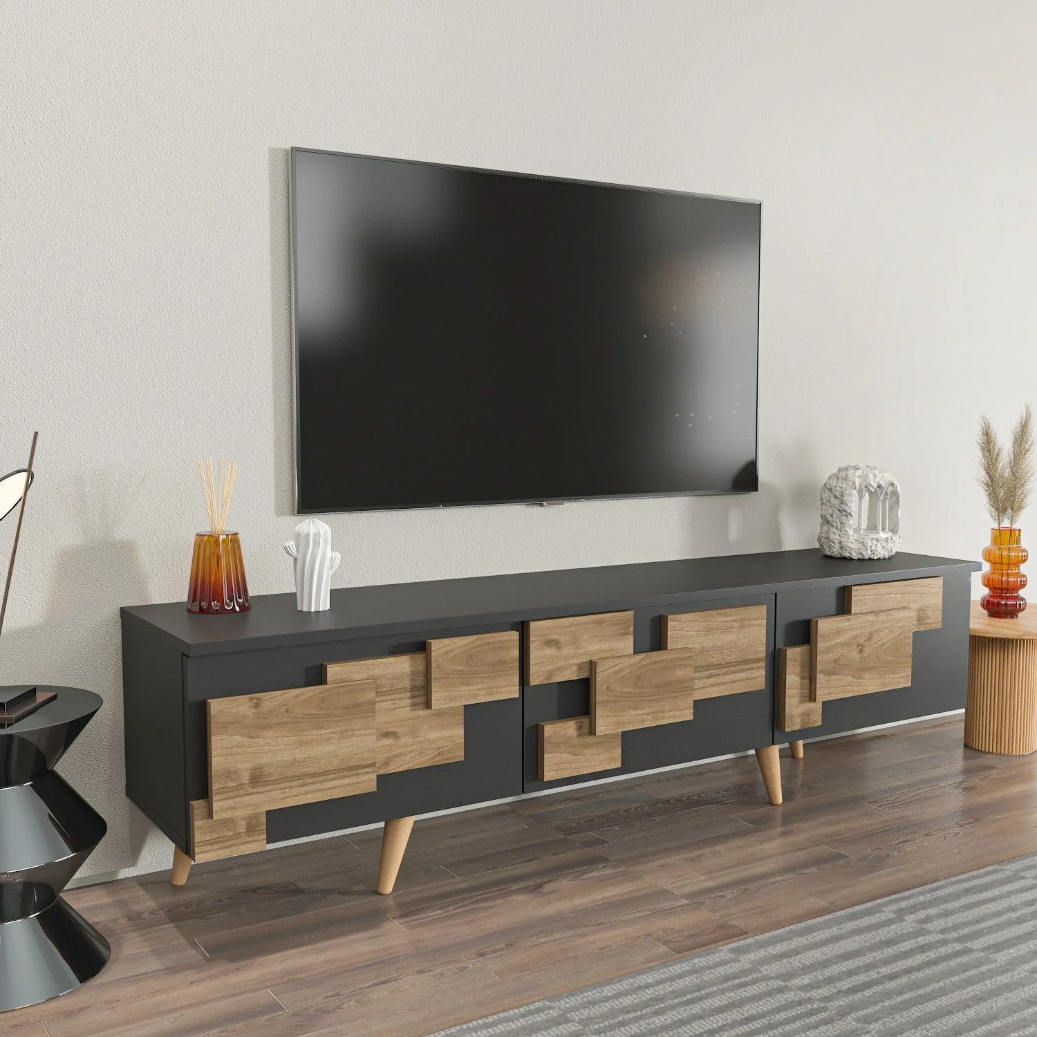 Komodë TV Hanah Home, 3 D, anthracite, walnut