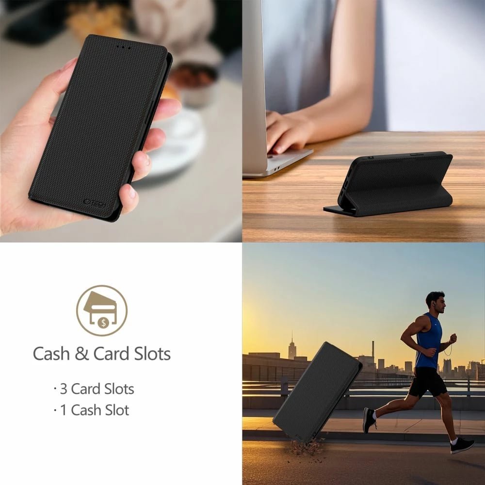 Mbështjellës Tech-Protect Wallet RS për iPhone 16e, eko-lëkurë, e zezë/kuqe