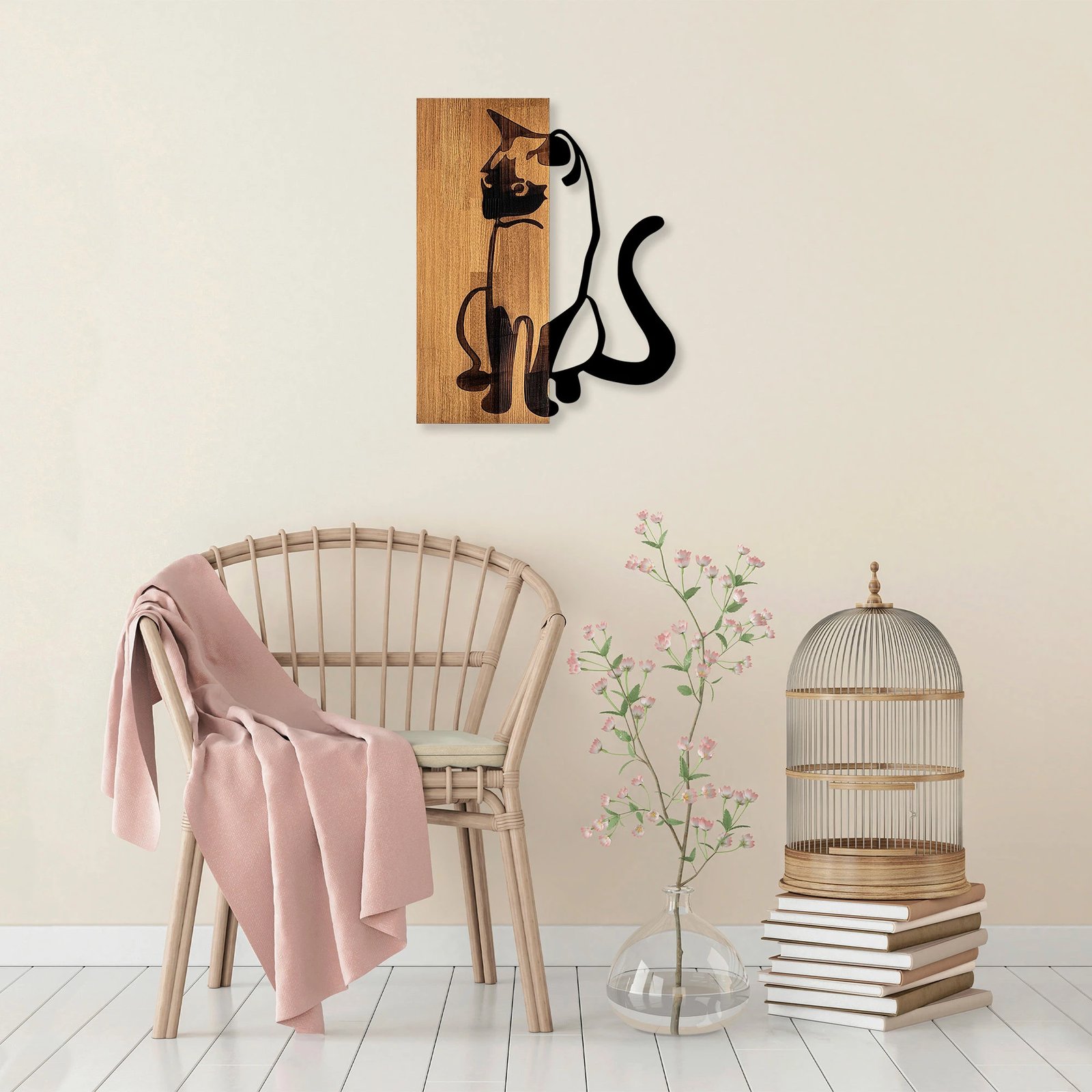 Aksesor dekorativ për mur prej druri dhe metali, Wallity, MA-282, ngjyrë arre dhe e zezë, 47x58cm