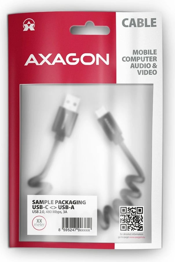 Kabllo AXAGON BUCM-AM10TB, USB-C në USB-A, 0.6m, e zezë