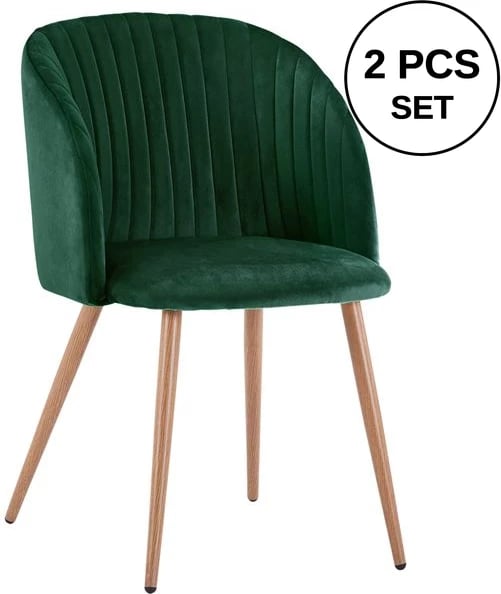 Karrige Leah me kadife ngjyrë cypress dhe këmbë metalike FH8543.03 51x58x80 cm, set prej 2 copë