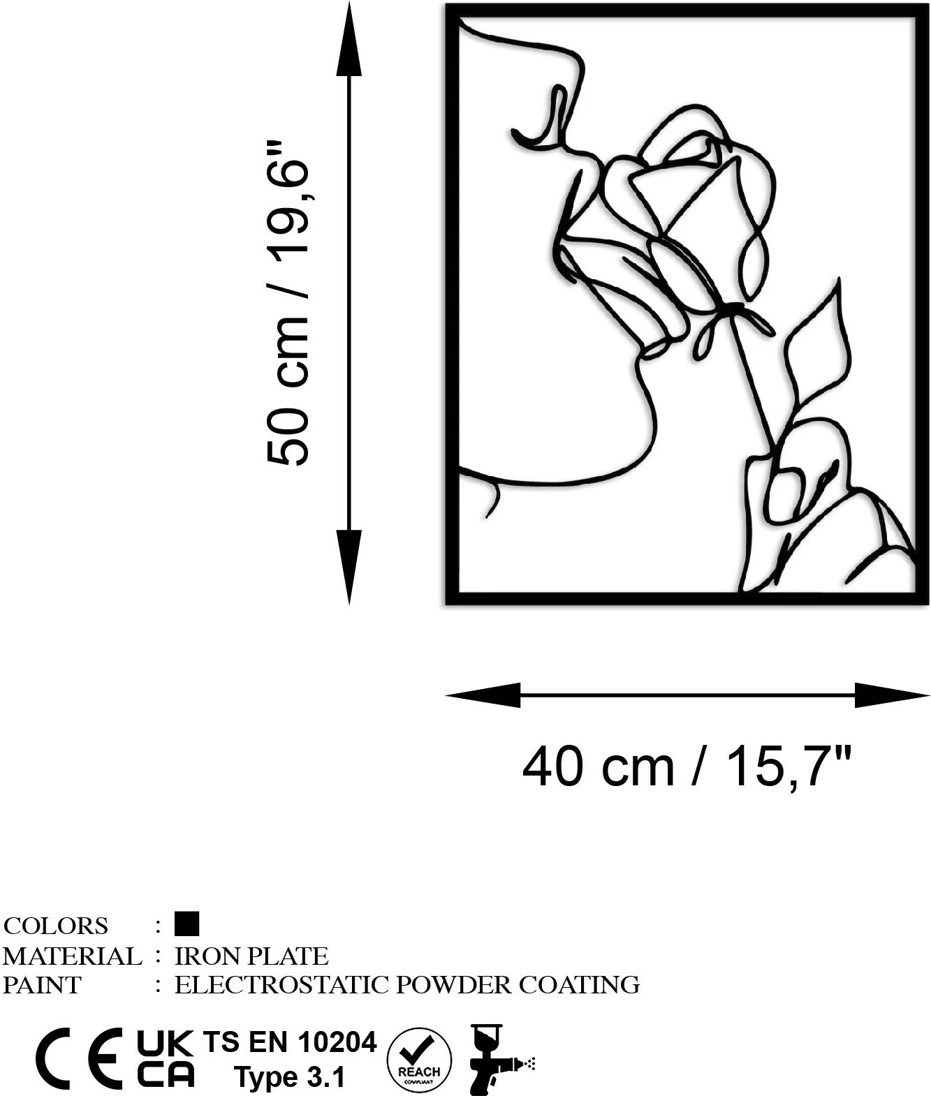 Aksesor dekorativ metalik për mur Wallity, Sweetness, ngjyrë e zezë