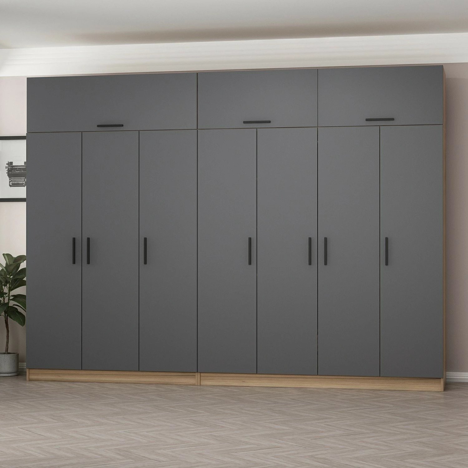 Dollap i madh, ngjyrë antracit dhe dore, Skye Decor, Minar Kale - 7723