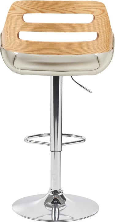 Karrige për bar Fern, palosëse, lëkurë PU bezhë, dru gri, metal krom, 50x48.5x89-110.5cm