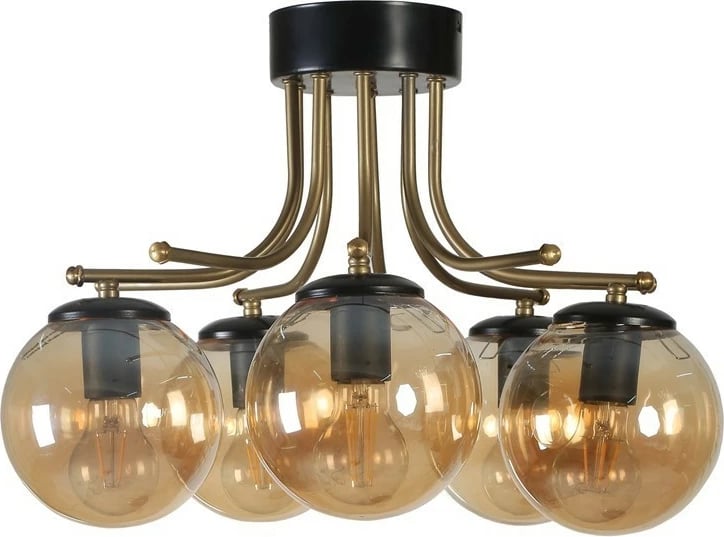 Llambë tavani Opviq Roma, 5 llamba, ngjyrë amber dhe e zezë
