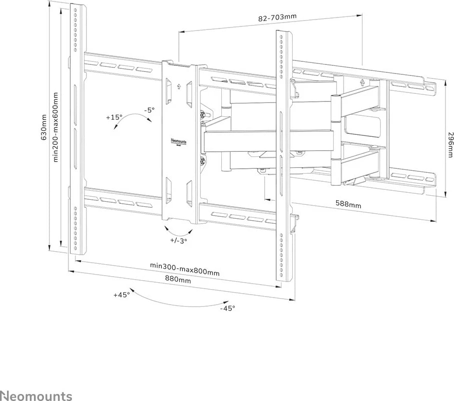 Mbajtës muri për TV Neomounts, 125 kg, 55-110", 800 x 600 mm, Rregullim lartësie, E zezë