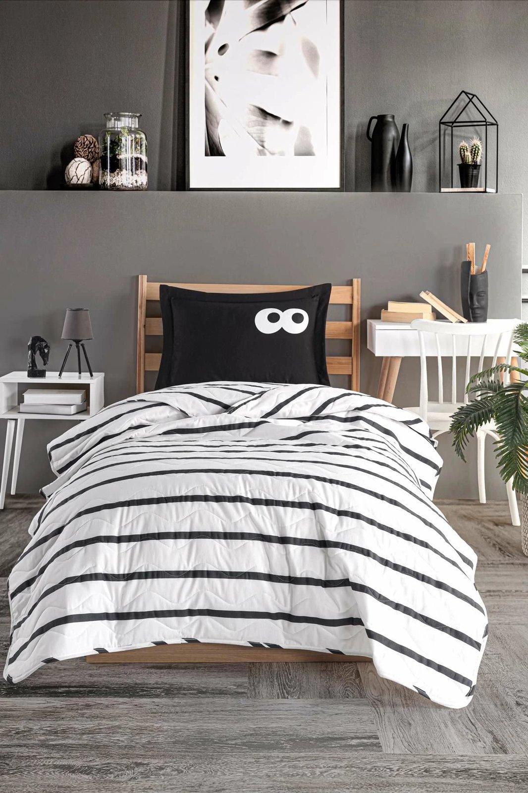 Set mbulesë krevati teke L'essentiel, Funny, e zezë