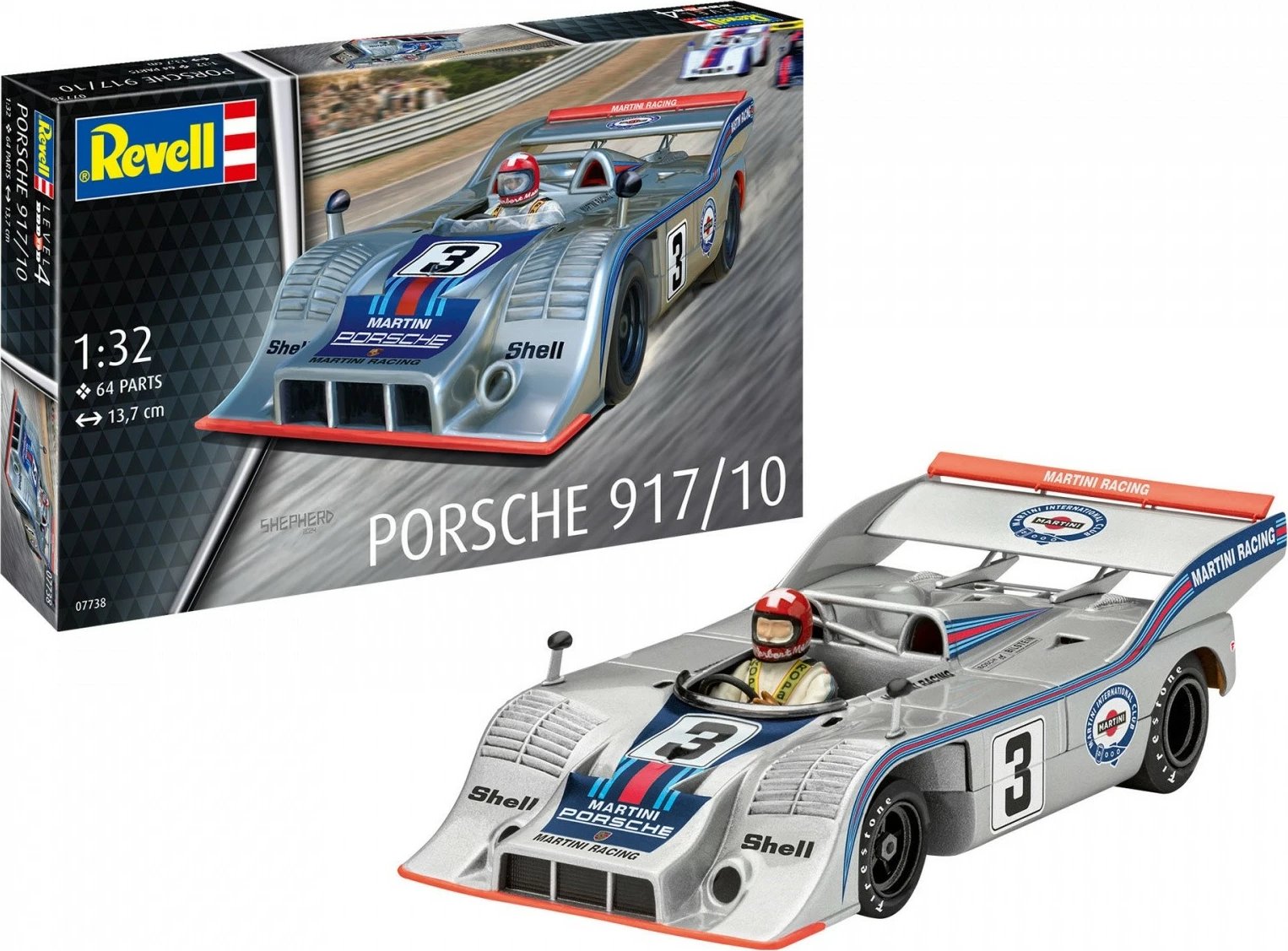 Model plastik makine Revell Porsche 917/10, 1:32, 64 pjesë, argjendtë