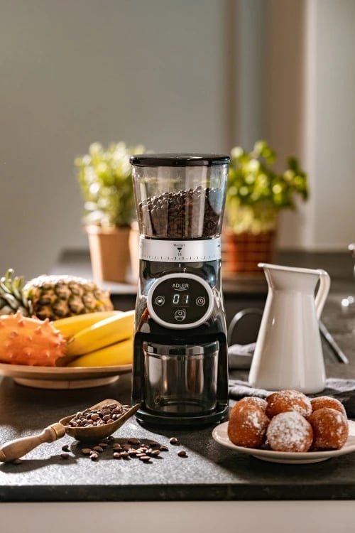 Mulli kafeje me burr konik, Adler AD 4450, 31 nivele, hopper 300 g, 300W, timer 25 s, e zezë/argjend Mulli kafeje me burr konik, Adler AD 4450, 31 nivele, hopper 300 g, 300W, timer 25 s, e zezë/argjend