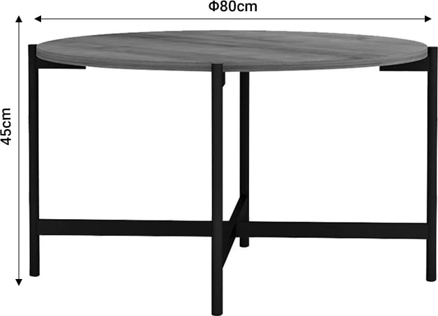 Tavolinë kafeje Aisle melamine, natyrale-e zezë, D80x45cm