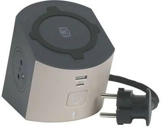 Prizë shumëfunksionale Legrand 049402 me 2 dalje, karikues induktiv Qi, USB Type-A+C, 2m, e zezë