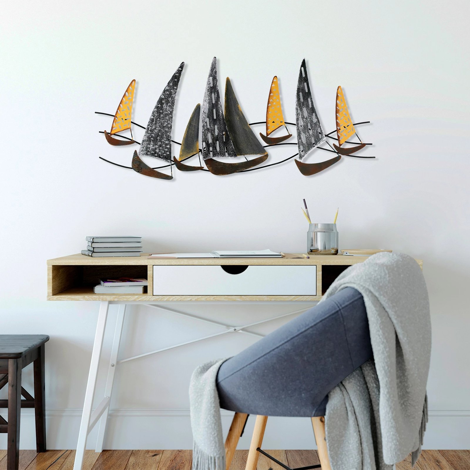 Aksesor dekorativ metalik për mur Wallity, Uskuna 2, shumëngjyrësh, 51x120cm