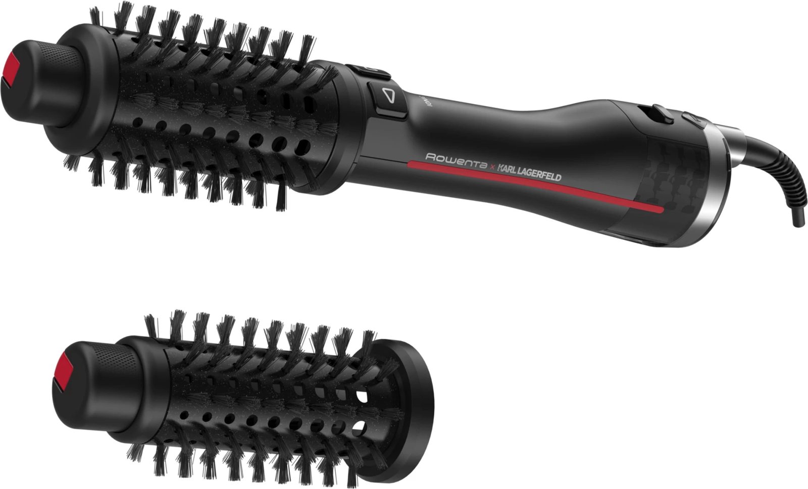Furçë rrotulluese flokësh, Rowenta x Karl Lagerfeld, CF961LF0 Pro Stylist, 750 W, jonizim, veshje Keratin & Glow, 2 furça, e zezë