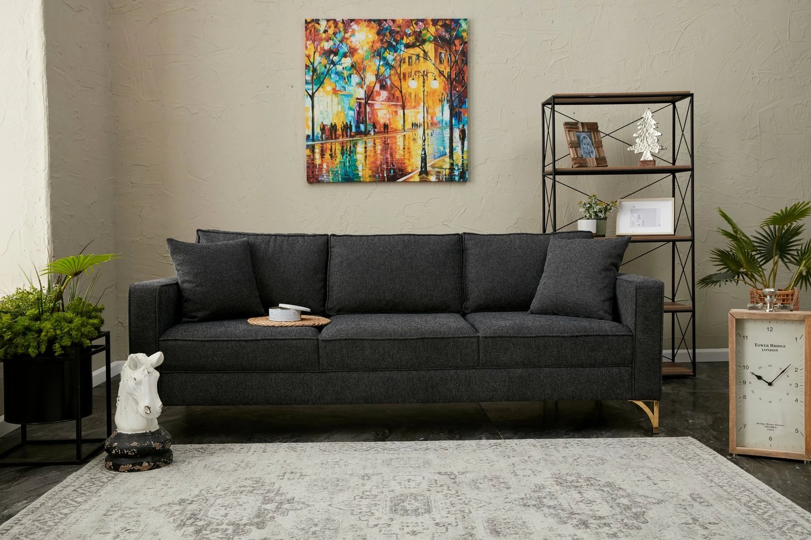 Divan treshe Atelier del Sofa, Berlin, antracit, këmbë ari