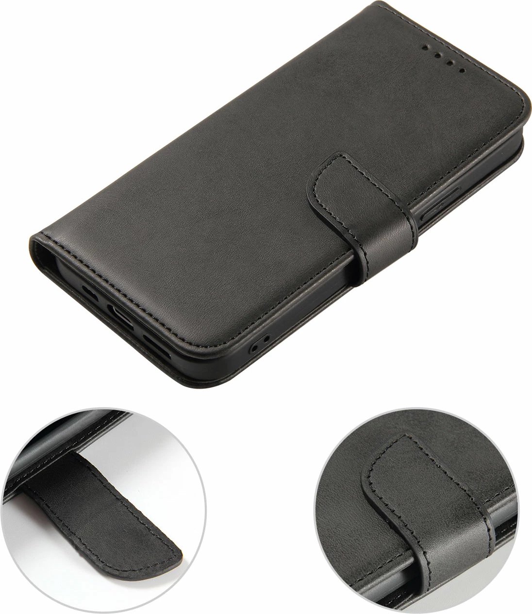 Mbështjellës Hurtel Magnet Case për iPhone 15 Pro, me kapak, portofol dhe stand, e zezë