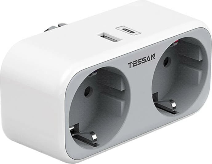 Kasë Tessan TS-WS02DE00, 2 dalje AC, 1x USB-A, 1x USB-C, Bardhë