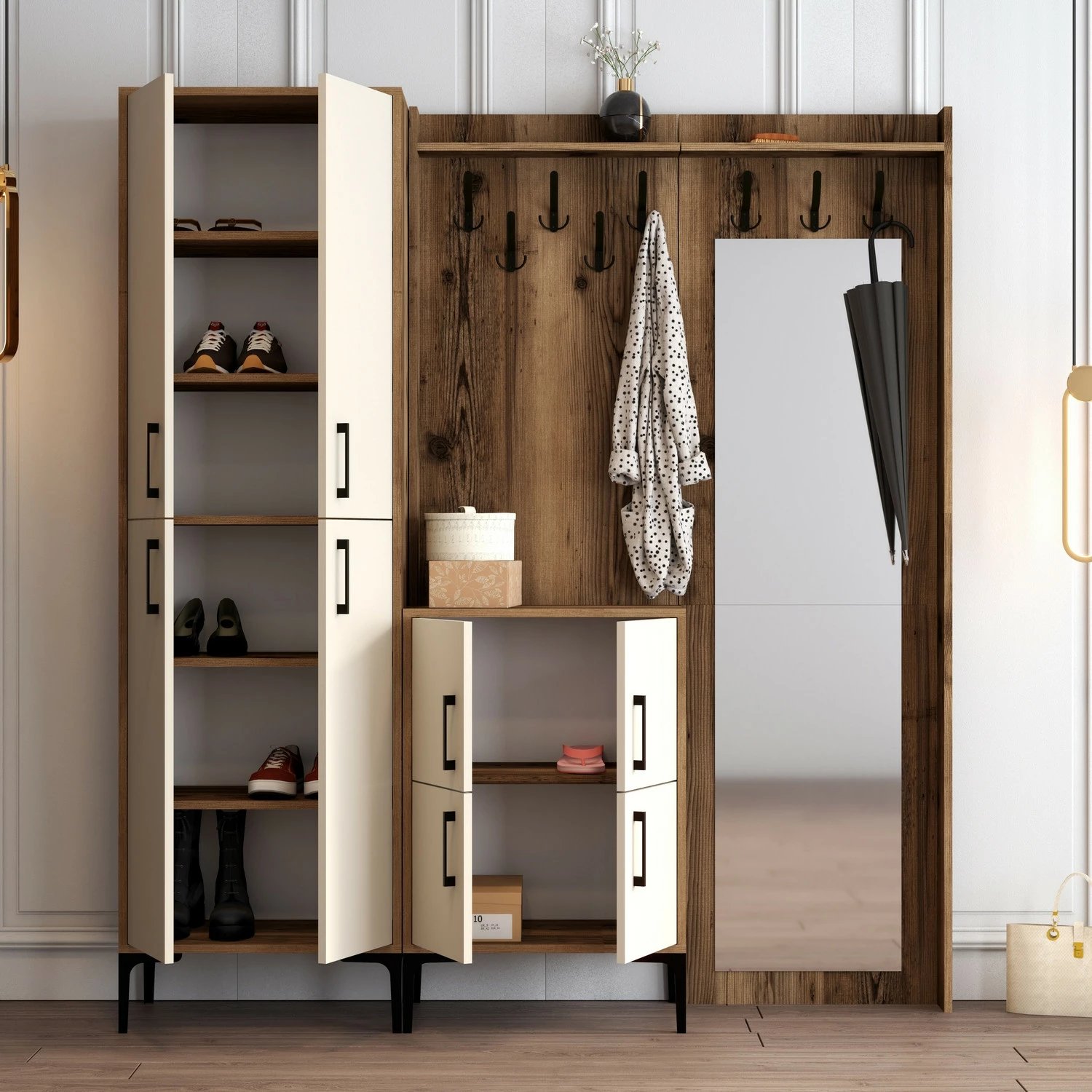 Stendë korridori Berlin ABC, ngjyrë arre dhe krem