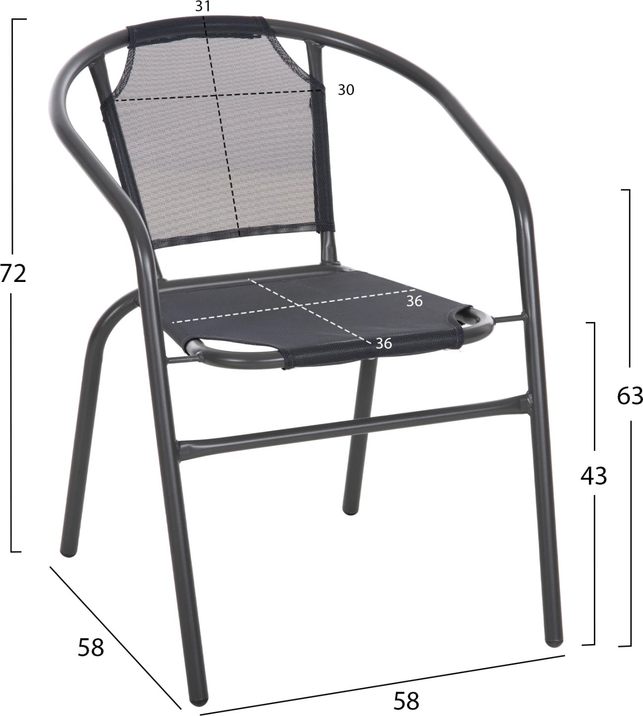 Karrige për jashtë LEDAN FH5977.01 metal & textilene, ngjyrë gri, 55x58x72H cm