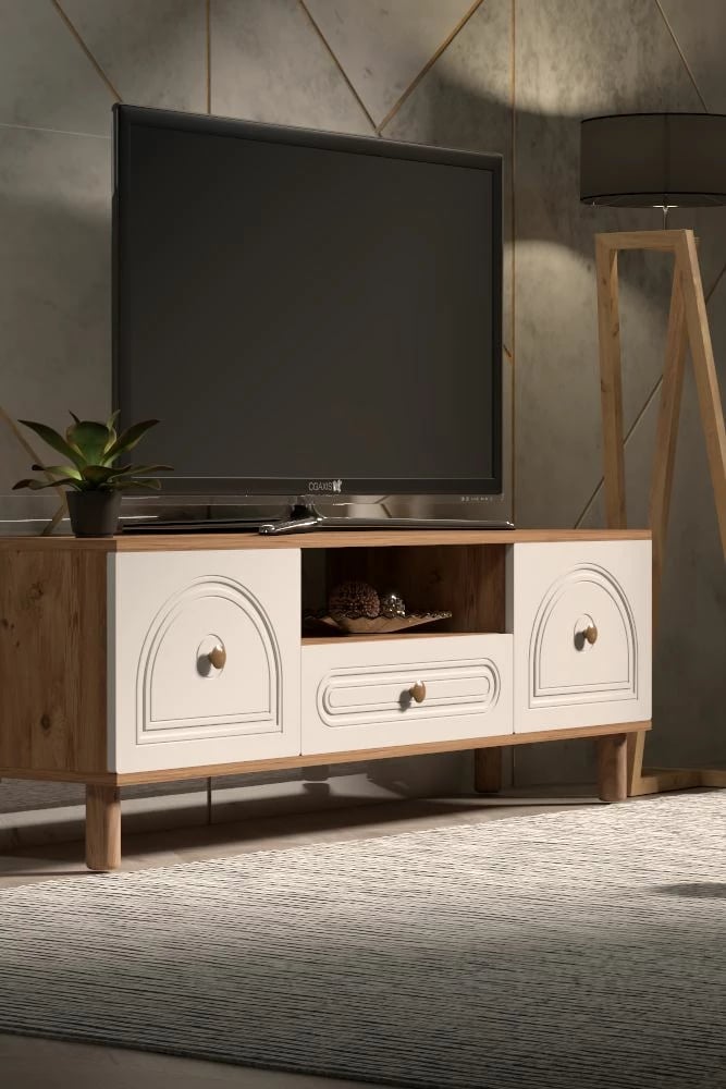 Komodë TV Skye Decor, Mavora 180, ngjyrë pishë Atlantike dhe e bardhë