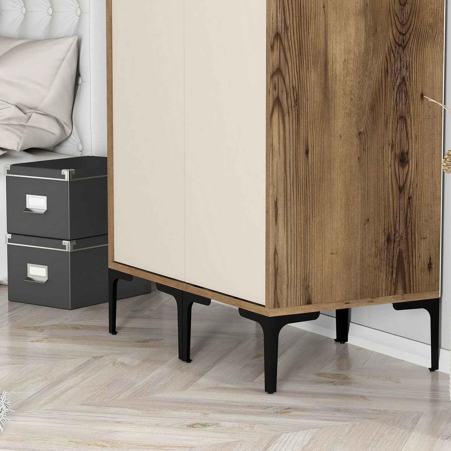 Dollap për dhomë gjumi, ngjyrë arre dhe krem, Skye Decor, Kumsal SS