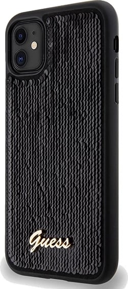 Mbështjellës Guess Sequin Script Metal për iPhone 11/XR, i zi