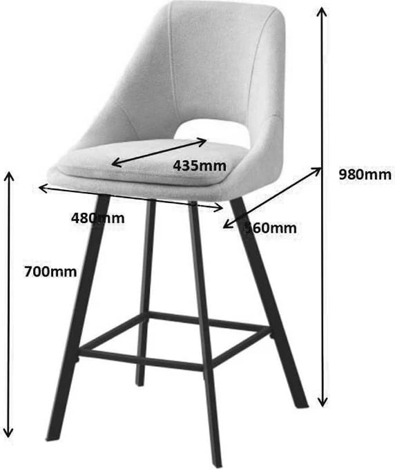 Karrige për bar Initiate, material teddy, ngjyrë gri e errët, këmbë metalike të zeza, 48x56x98cm (2 copë)