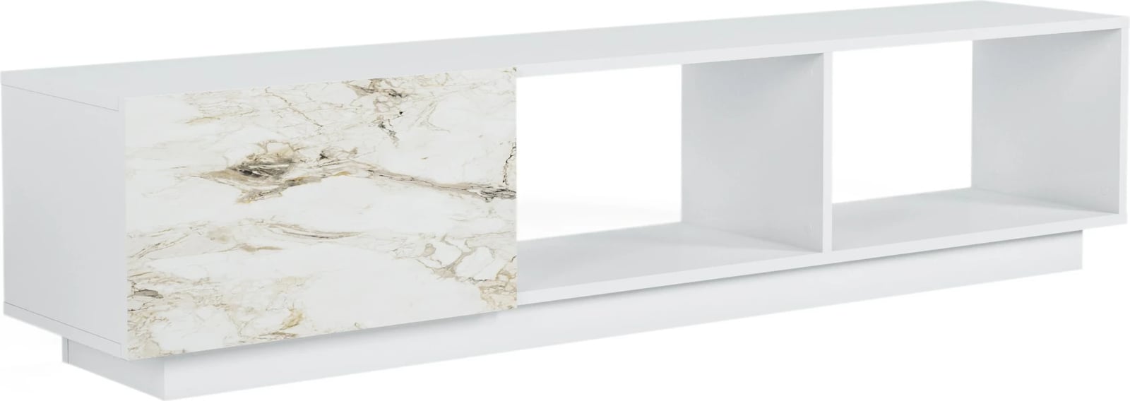 Komodë për TV, Skye Decor, ngjyrë e bardhë, detaje mermeri, Lepando