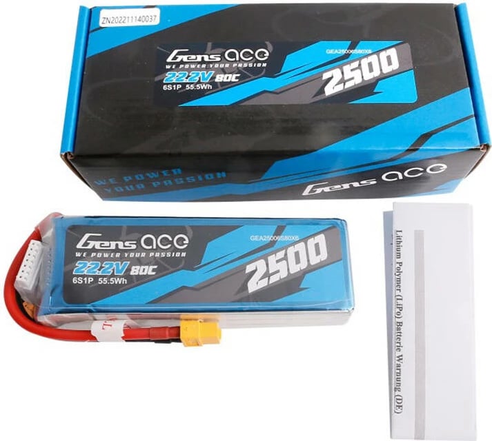 Bateri LiPo Gens ace 2500mAh 22.2V 80C 6S1P me XT60, e kaltër