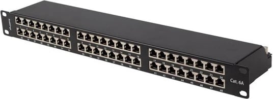 Paneli i Patch-it Lanberg PPSA-1048-B, 19" 1U kat. 6A ekranuar FTP me 48 porta, ngjyrë e zezë