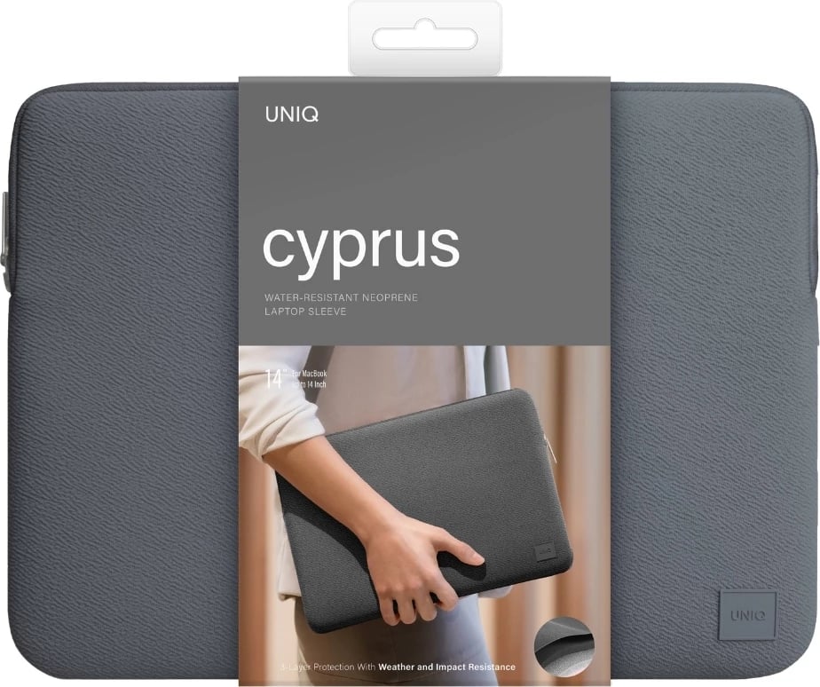 Mbështjellës UNIQ Cyprus për laptop 14", neopren, gri
