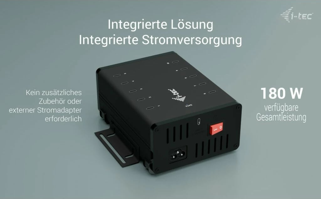 HUB USB-C I-Tec, 10 porta, 15W për portë, Plug & Play, i zi