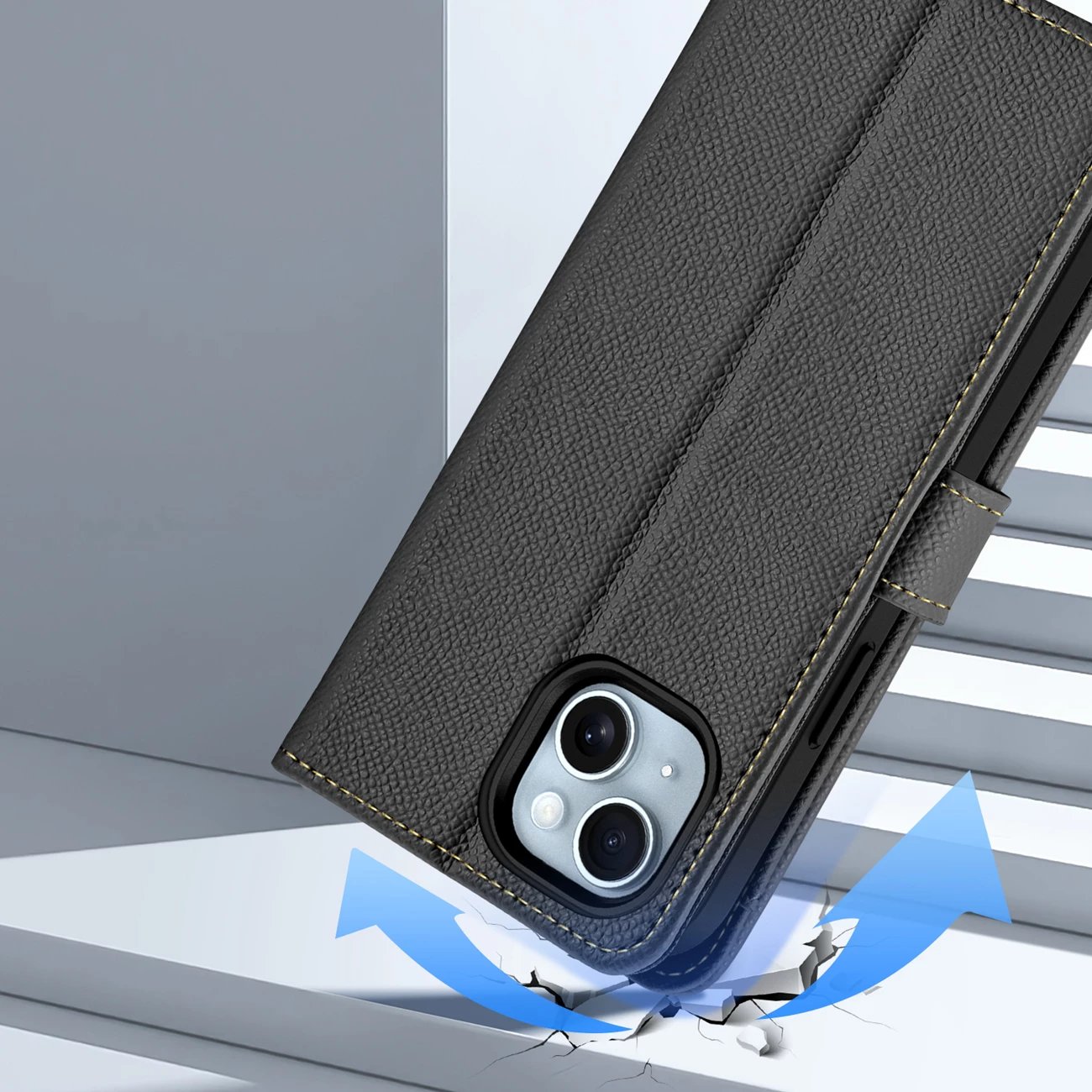 Mbështjellës Dux Ducis Lawa për iPhone 15, lëkurë, me portofol magnetik, e zezë