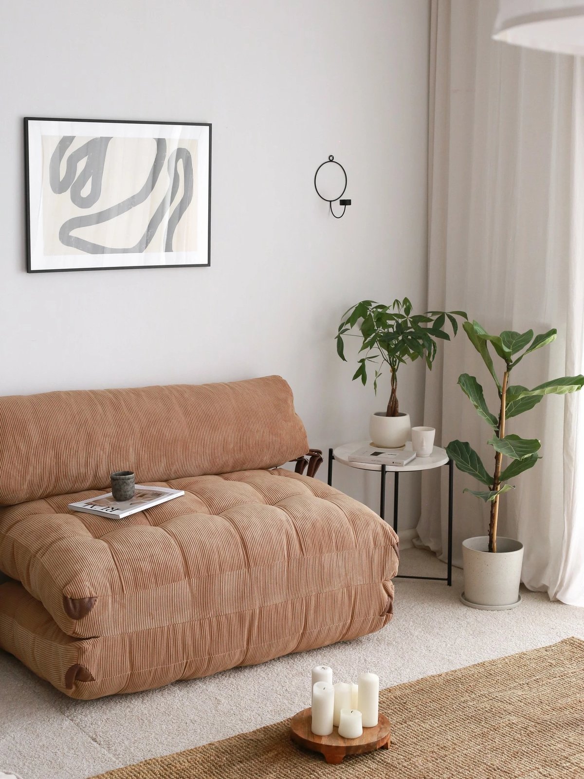Divan-krevat 2 vende, kadife, ngjyrë camel, Atelier del Sofa, Fold