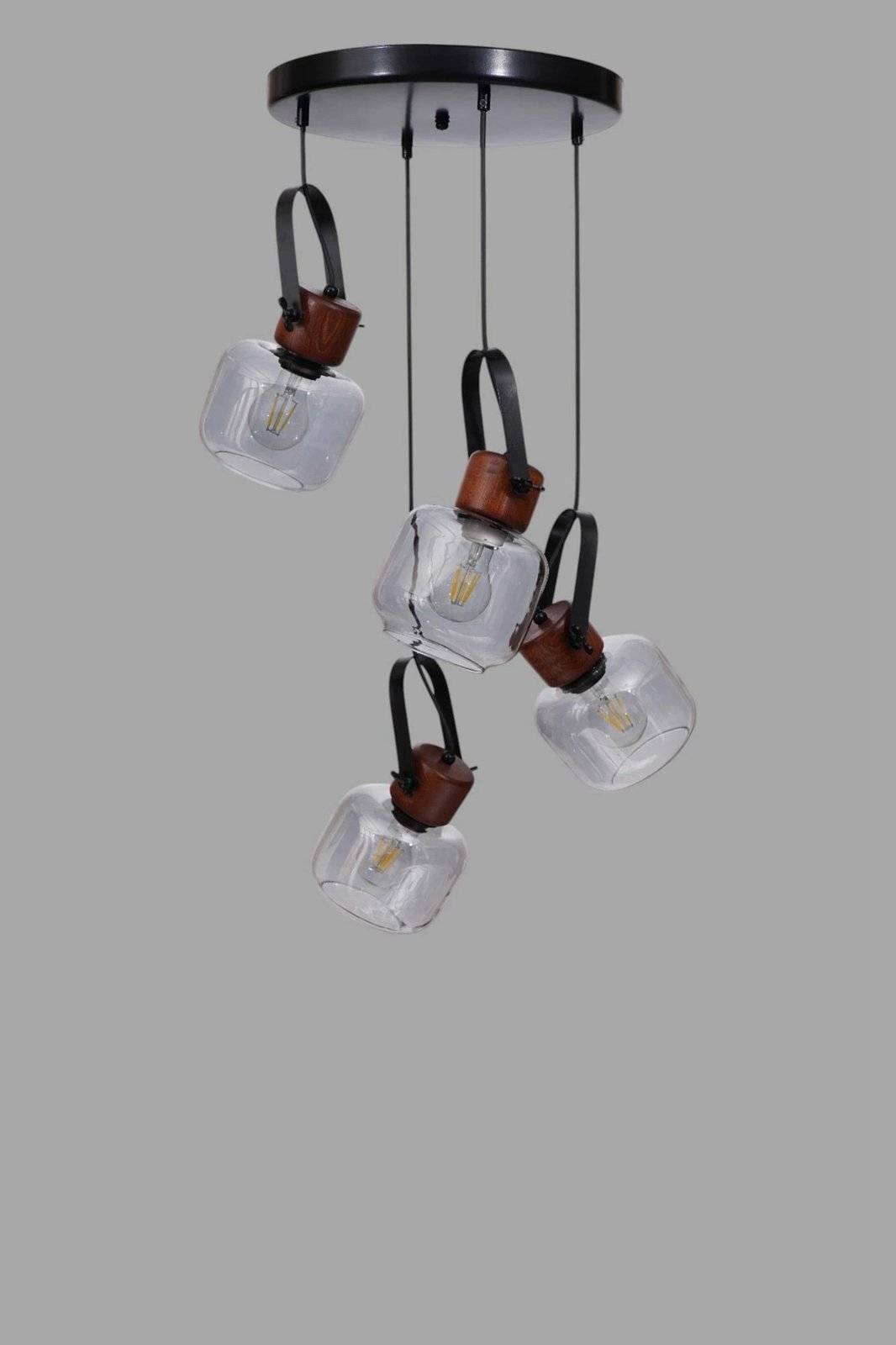 Llambë tavani Opviq, 9067-4, metal, xham, gri, arre, e zezë