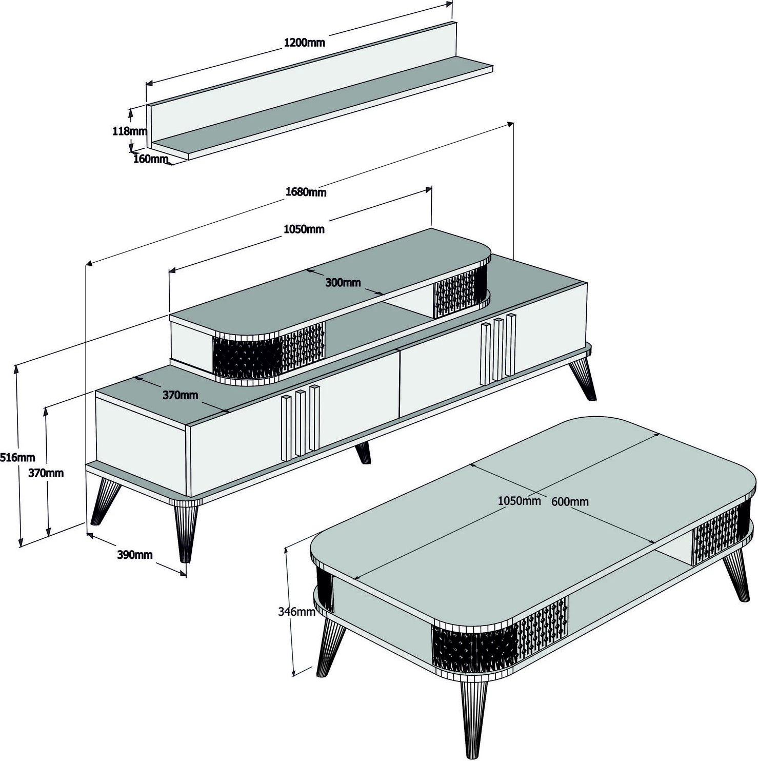 Set mobiljesh për dhomë dite Hanah Home, Eylül, ngjyrë krem