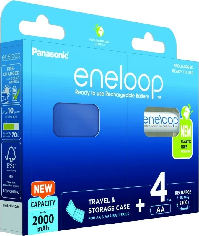 Bateri të rikarikueshme Panasonic Eneloop AA 2000 mAh, 4 copë me kuti