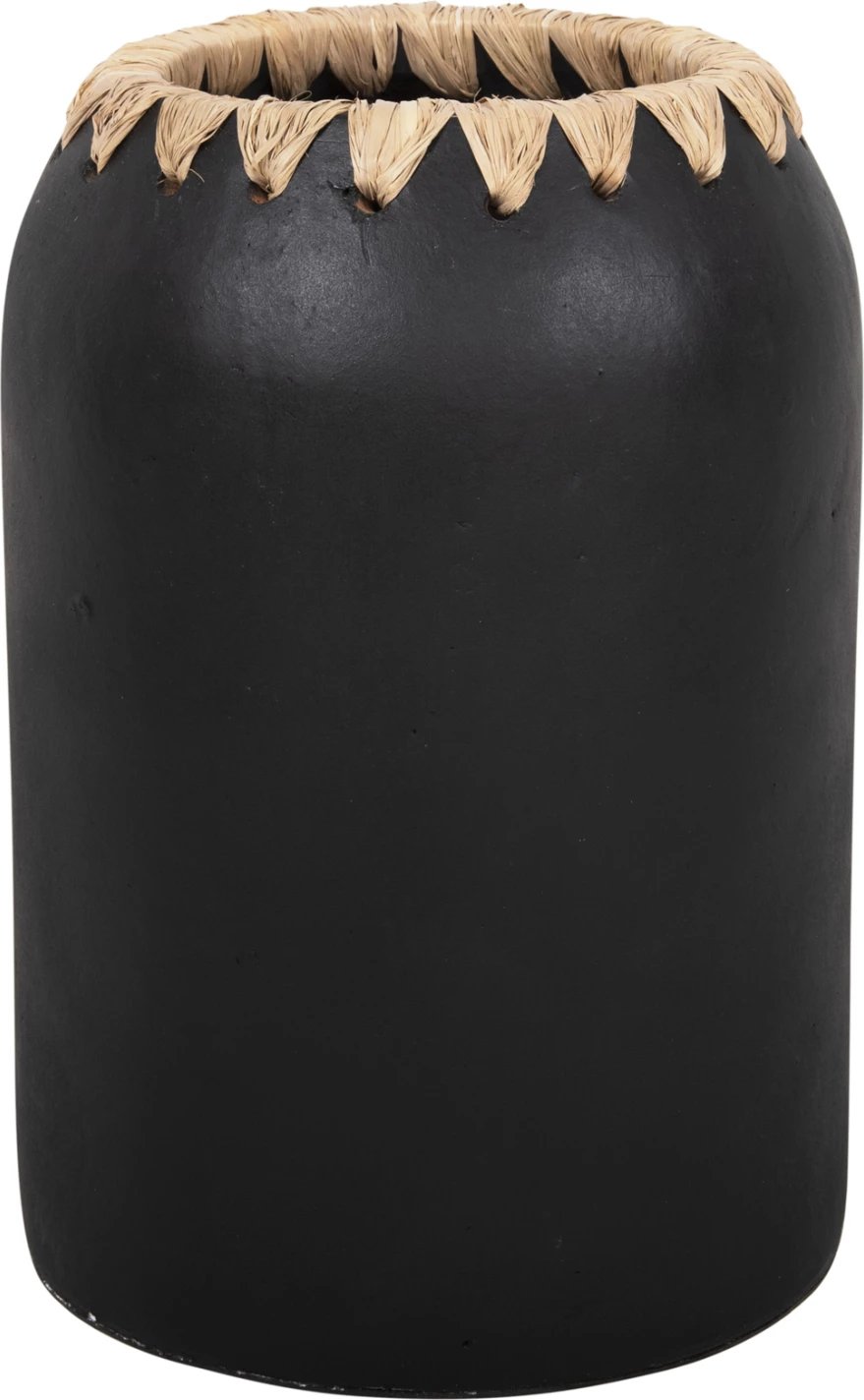 Vazo dekorative FH4376 terrakote, ngjyrë bardhë, me thurje kashte në buzë, Φ21Χ32H cm Vazo dekorative FH4376 terrakote, ngjyrë bardhë, me thurje kashte në buzë, Φ21Χ32H cm