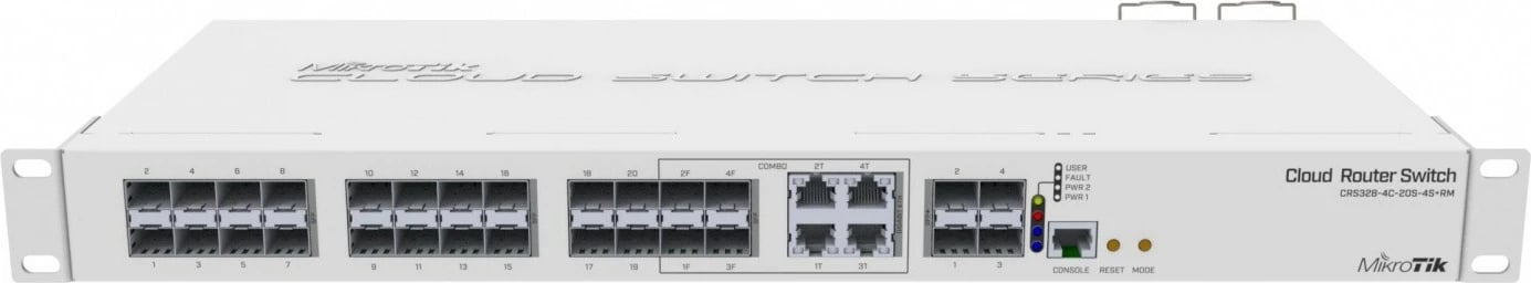 Switch i menaxhuar Mikrotik CRS328-4C-20S-4S+RM, 20 SFP, 4 SFP+, rack, i bardhë