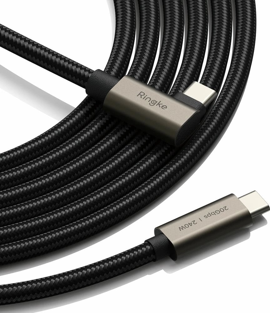 Kabllo USB-C Ringke 3.2 Gen 2x2, 1m, 240W, Power Delivery 3.1, e zezë