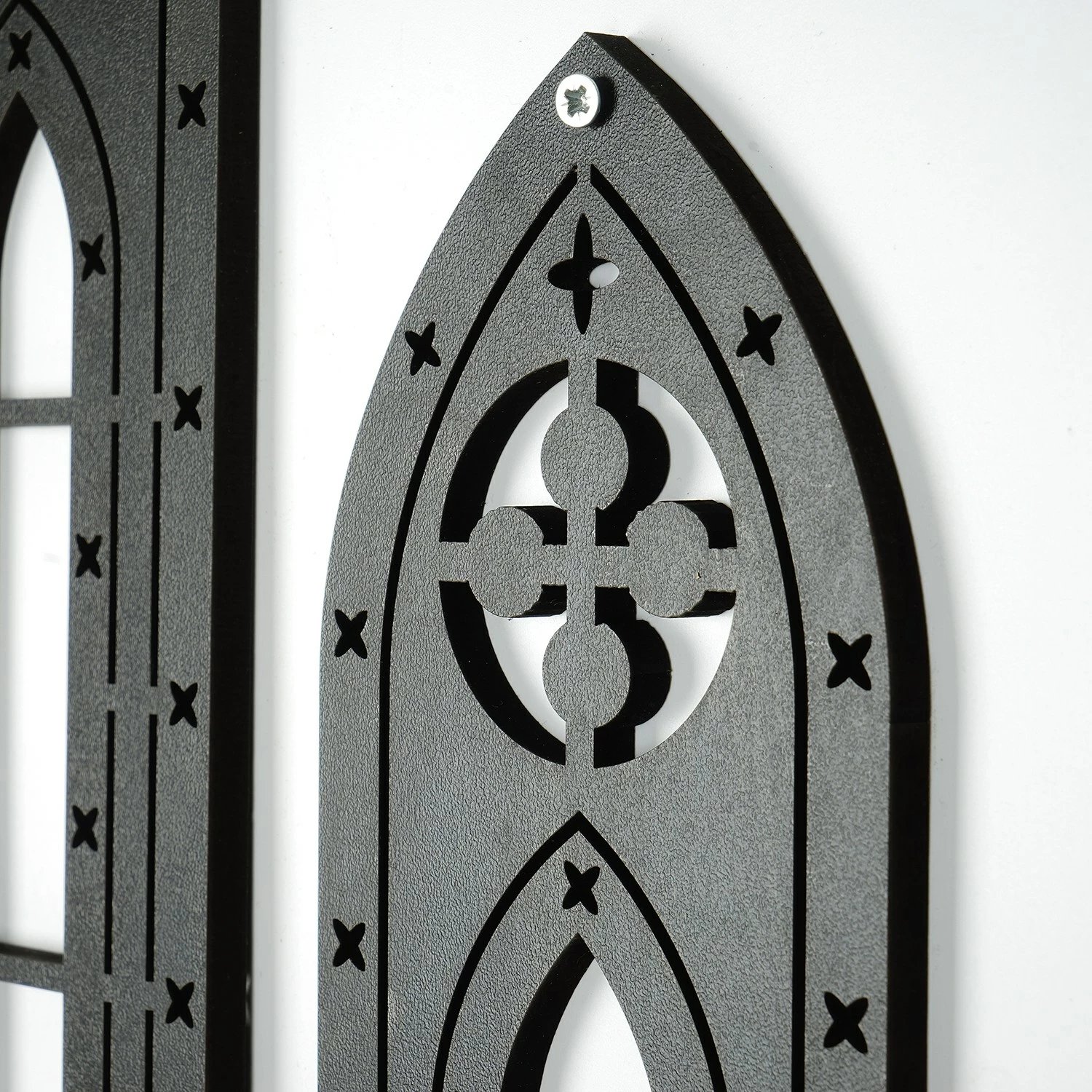 Aksesor dekorativ prej druri për mur, Wallity, CRY022, set prej 3 copash, ngjyrë e zezë