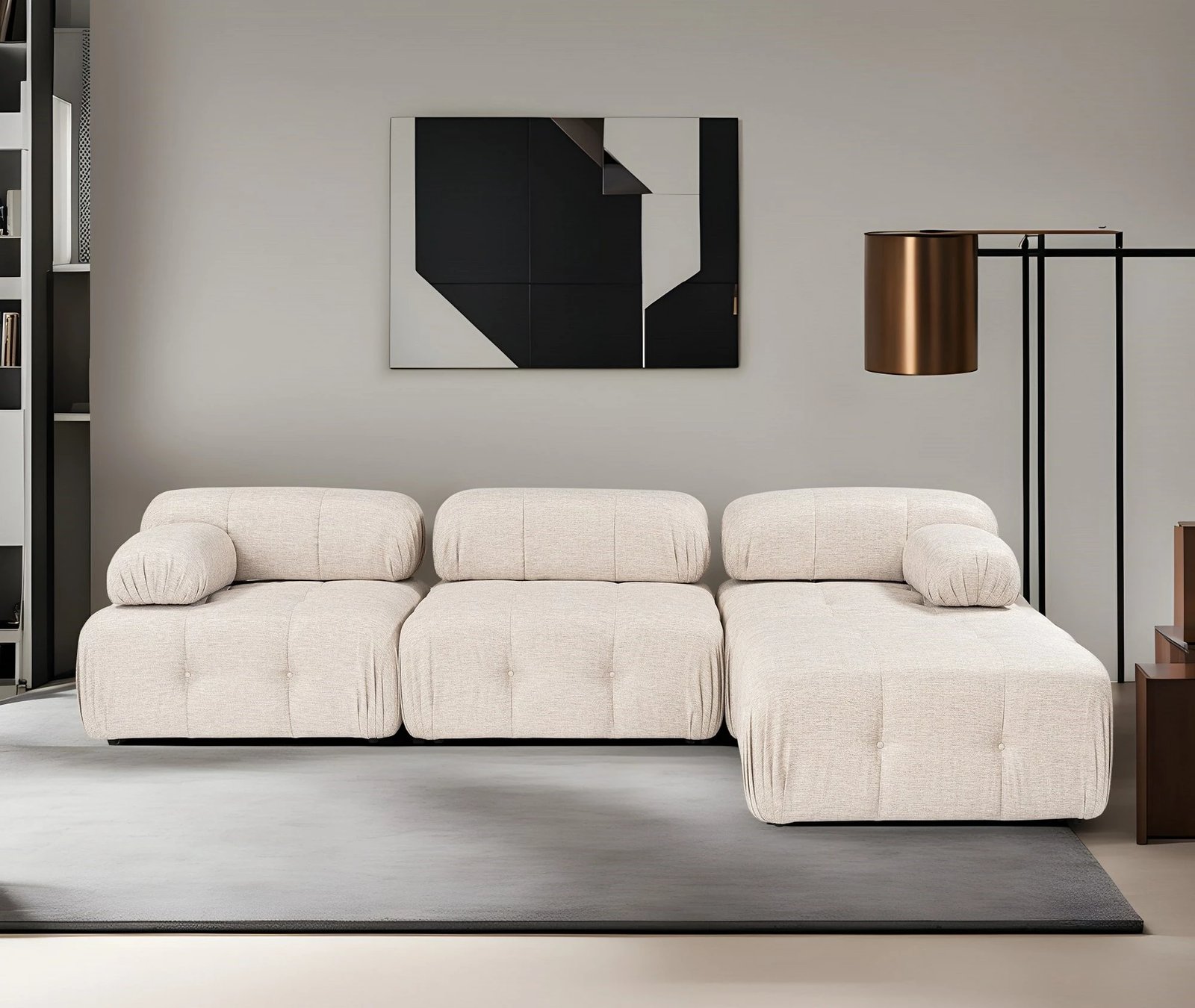 Këndare Atelier del Sofa Doblo 3 ulëse me pouffe, ngjyrë kafe e çelët