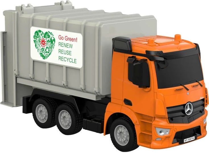 Kamion mbeturinash me telekomandë Double Eagle Mercedes-Benz Antos E676-003, 1:26, portokalli
