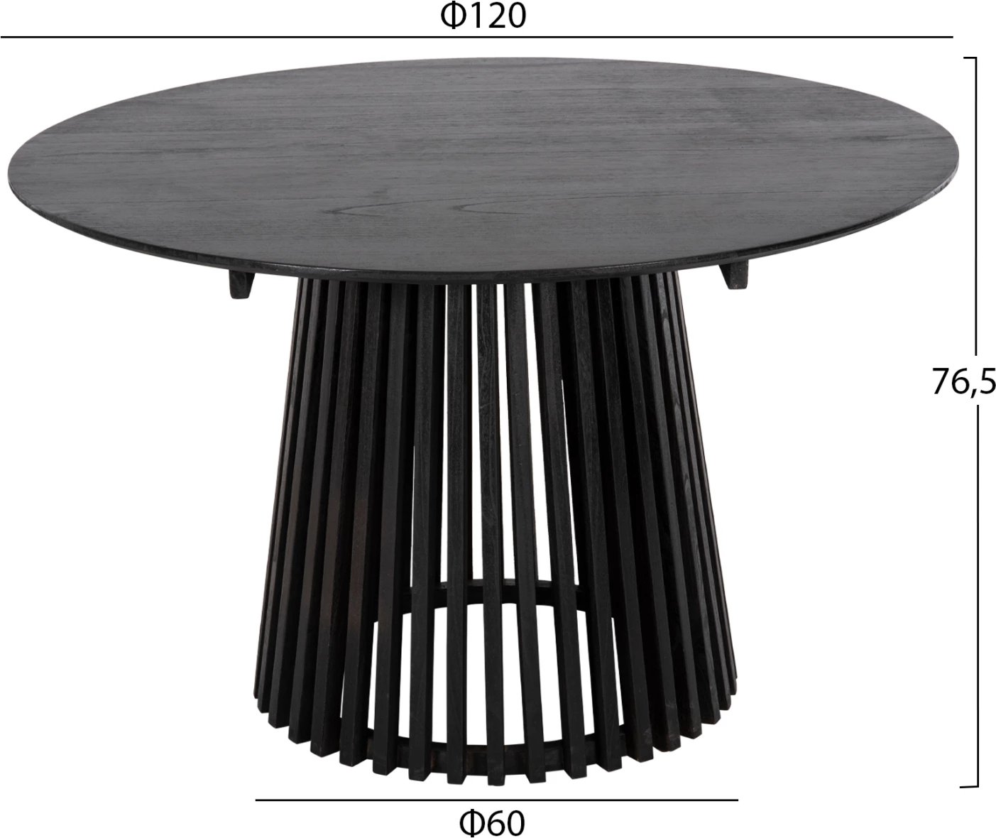 Tavolinë ngrënieje e rrumbullakët, FRANTZ, dru MINDI i fortë, ngjyrë e zezë, Φ120X76.5H cm