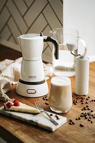 Mokapot elektrik, Camry, CR 4415W, 300 ml 6 filxhanë, 480W, bazë rrotulluese 360°, alumini, e bardhë