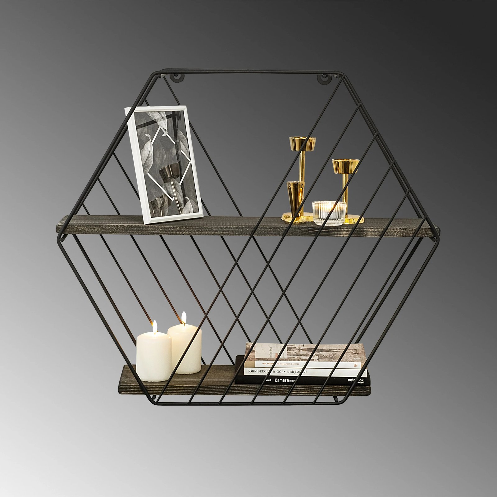 Raft muri Hanah Home, Anemone Vulgaris, ngjyrë e zezë dhe arre e errët, 60x52x15cm