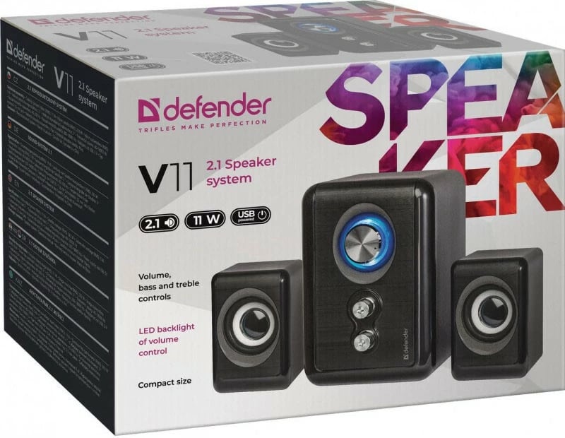 Altoparlantë Defender V11 2.1, 11W, me tela, USB, të zi